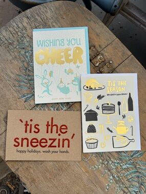 Holiday Greeting Card Set - Blue, Yellow, Red Designs by